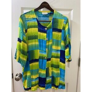 VINTAGE Godske Top Danish Design Short Sleeve BUTTON DOWN COLOR BLOCK US SIZE 15